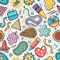 seamless pattern with colorful objects doodles vector