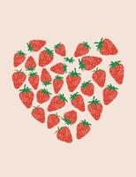 Strawberry heart colorful wallpaper print background. Fruit illustration isolated on background. Greeting card background with strawberries for your design vector