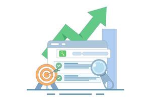 SEO optimization Promotion Concept. Web browser for digital marketing concept. Website analysis strategy and innovation research. Optimize Your Site in shape. Flat design illustration. vector