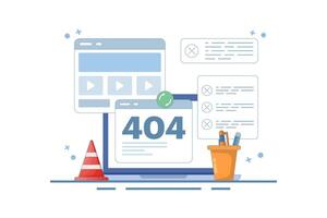 404 error fix concept, 404 Redirect, Website page redirect, System error, warning or maintenance, Fix server error. Flat cartoon design illustration on background. vector
