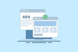 404 error fix concept, 404 Redirect, Website page redirect, System error, warning or maintenance, Fix server error. Flat cartoon illustration on background. vector