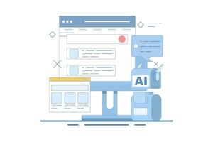 AI powered search result concept, Artificial intelligence integrated with search engine, AI search result, content based title, landing page, flat design illustration in the background. vector