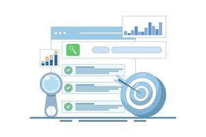 SEO optimization Promotion Concept. Web browser for digital marketing concept. Website analysis strategy and innovation research. Optimize Your Site in shape. Flat design design illustration. vector