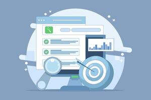 SEO optimization Promotion Concept. Web browser for digital marketing concept. Website analysis strategy and innovation research. Optimize Your Site in form. Modern design illustration. vector