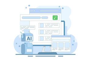 AI powered search results concept, Artificial intelligence integrated with search engine, AI search results, content based titles, landing pages, flat design illustrations. vector