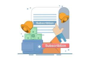 automatic subscription service concept. automatic subscription renewal or payment. subscription renewal. wallet with money. technology and programs. flat style element design illustration. vector