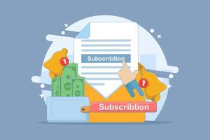 automatic subscription service concept. automatic subscription renewal or payment. subscription renewal. wallet with money. technology and programs. flat cartoon illustration on background. vector