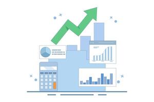 Business analysis expert concept. Doing financial research, online data analysis reporting. Statistical and data analysis for business financial investment. Flat design illustration. vector
