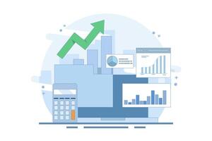 Business analysis expert concept. Conducting financial research, online data analysis reporting. Statistical and data analysis for business financial investment. Flat cartoon design illustration. vector