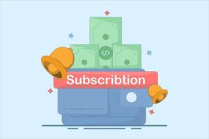 automatic subscription service concept. automatic subscription renewal or payment. subscription renewal. wallet with money. technology and programs. flat cartoon illustration. vector