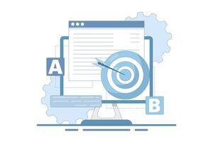 AB Testing Concept, User Feedback, Bug Fixing, Comparison Process, Mobile and Desktop App Development. AB testing concept Comparison of separate wireframe applications A B. Flat design illustration. vector