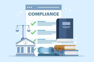 Compliance management concept. List of rules. Clipboard with tasks. Organizing efficient work processes and business ethics. Reviewing list of business rules. Cartoon illustration. vector