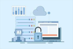 Cloud Server AI Service Concept, AI hosted on cloud server, Cloud hosting, cloud API for artificial intelligence, cloud computing technology, data network management. flat design. vector