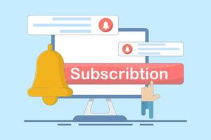 subscription service concept. Subscribe to get the latest notifications and information. laptop with bell. technology and programs. flat style illustration design. vector