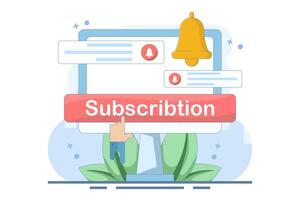 concept of subscription service. Subscribe to get the latest notifications and information. laptop with bell. technology and programs. minimalist flat illustration. vector