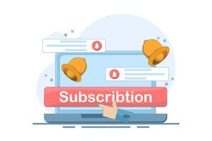 concept of subscription service. Subscribe to get the latest notifications and information. laptop with bell. technology and programs. flat style design. vector