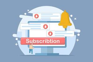 concept of subscription service. Subscribe to get the latest notifications and information. laptop with bell. technology and programs. flat design. vector
