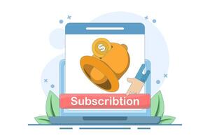 concept of subscription service. Subscribe to get the latest notifications and information. laptop with bell. technology and programs. minimalist design. vector