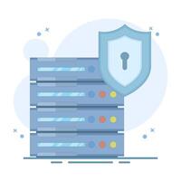 Server data security concept. Data Server with Shield. Secure Data Concept. secure server. Data Center and data protection. Cyber Security Technology, flat design illustration. vector