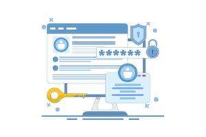 Two-step verification concept to protect personal data. User authorization, login authentication and information protection. Flat Cartoon Illustration vector