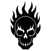 A skull with flames on it is shown in this silhouette vector