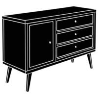 A black and white drawing of a sideboard vector