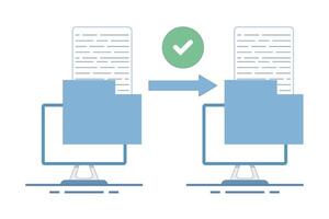 File sharing or file transfer concept. Data transfer, open folder icon, Folder contains documents, Documents transfer files from folder, flat cartoon design illustration on background. vector