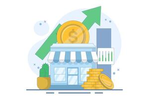 concept of supporting small and medium enterprises. investment or funding to improve and develop local businesses to continue to grow. investors invest money into stores. flat design illustration. vector