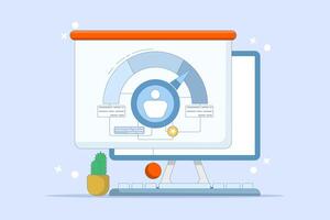 Performance data analysis concept, Marketing data research, investment report, marketing study, audition service. Flat cartoon design illustration on background. vector