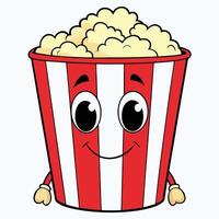 A cartoon popcorn bucket with eyes and a smile vector