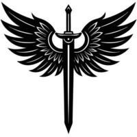 A black and white illustration of a sword with wings vector