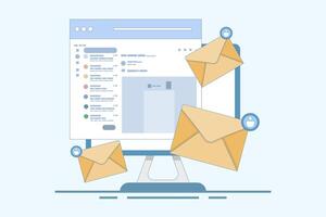 Email marketing concept, Send Email, Send email message, Contact us page on website, Contact us online form, Email communication for business. flat cartoon design illustration on background. vector