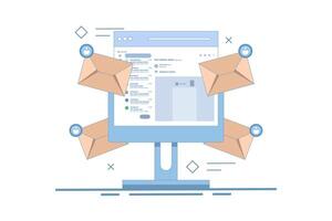 Email marketing concept, Send Email, Send email message, Contact us page on website, Contact us online form, Email communication for business. flat cartoon illustration on background. vector