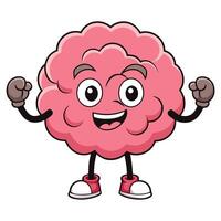 A cartoon brain character with arms up and a smile vector
