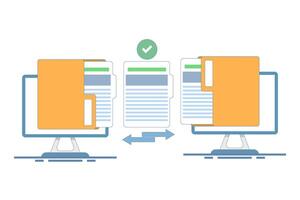 File sharing or file transfer concept. Data transfer, open folder icon, Folder contains documents, Documents transfer files from folder, flat design icon design illustration. vector