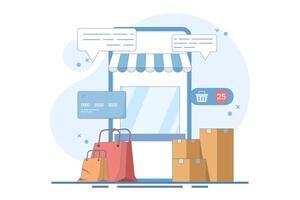 Online shopping concept on website or mobile app, digital marketing and marketing. Online shopping store on website. Digital store promotion, online payment, delivery, sales. Design illustration. vector