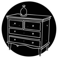 A black and white drawing of a dresser vector