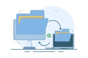 File sharing or file transfer concept. Data transfer, open folder icon, Folder contains documents, Documents transfer files from folder, flat design illustration on background. vector