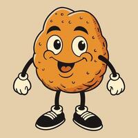 A cartoon walnut character with arms and legs vector