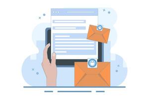 Email marketing concept, Send Email, Send email message, Contact us page on website, Contact us online form, Email communication for business. flat illustration on background. vector