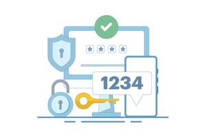 Two-step verification concept to protect personal data. User authorization, login authentication and information protection. Flat Cartoon Illustration, icon. Stylish abstract web design. vector