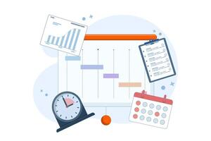Project Management Concept, software development planning, resource and budget planning, project schedule diagram, gantt chart for work deadline, project management software. flat cartoon vector
