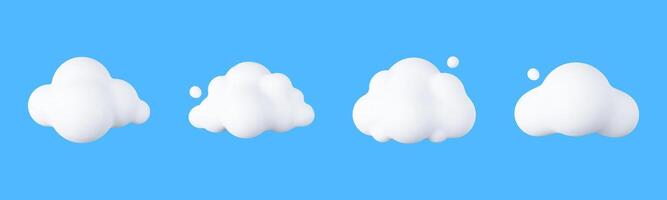 3D Cartoon Clouds. Soft, Puffy Cumulus Shapes in a Playful Style. White, Rounded, and Fluffy Rendered Elements vector