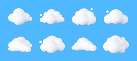 3D Cartoon Clouds. Soft, Puffy Cumulus Shapes in a Playful Style. White, Rounded, and Fluffy Rendered Elements, Perfect for Weather Icons, Cloudscapes, and Cute Meteorology Graphics. vector