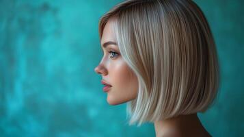 A woman with a short blonde bob photo