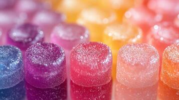 A close up of a row of colorful gummy bears photo