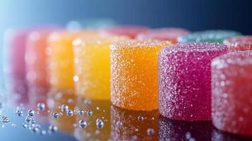 A row of colorful gummy bears on a table photo