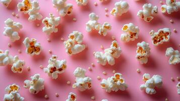 Popcorn on a pink background photo