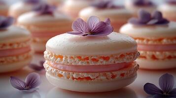A white plate with a bunch of macarons on it photo
