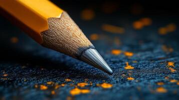 A close up of a pencil on a black surface photo